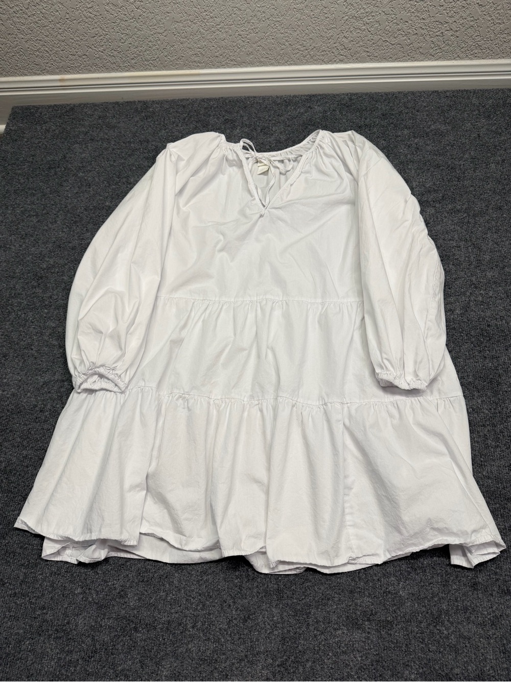 H&M White Tiered Peasant Dress with Puff Sleeves